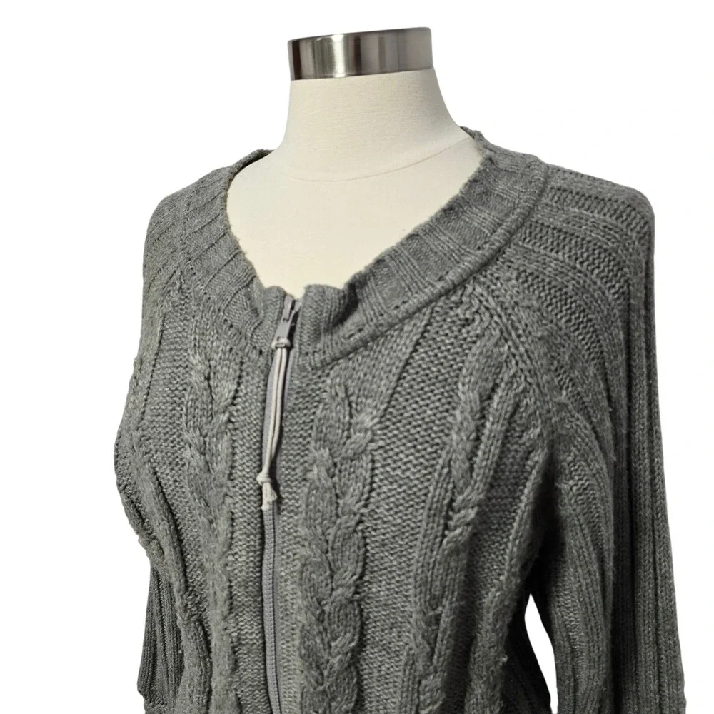 Needleworks Cable Knit Cardigan Sweater Gray Tie Waist Pockets Womens Plus 18/20